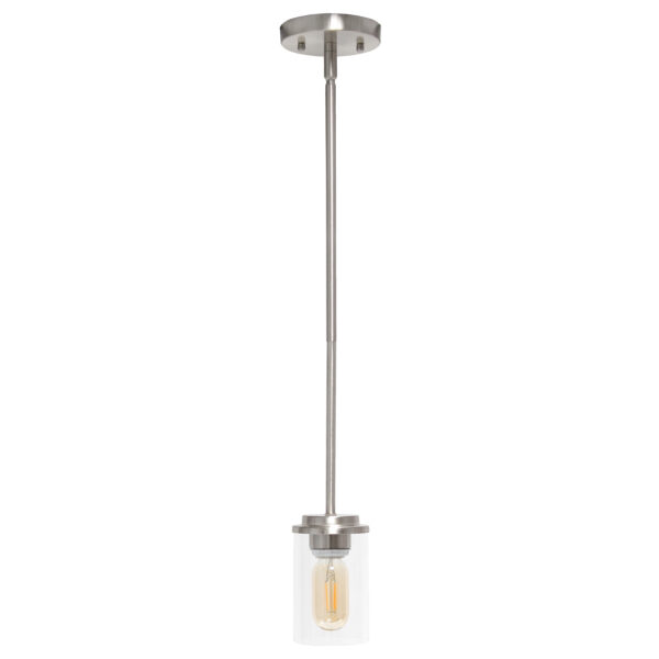 Nickel And Clear Cylinder Iron Ceiling Light With Clear Shades